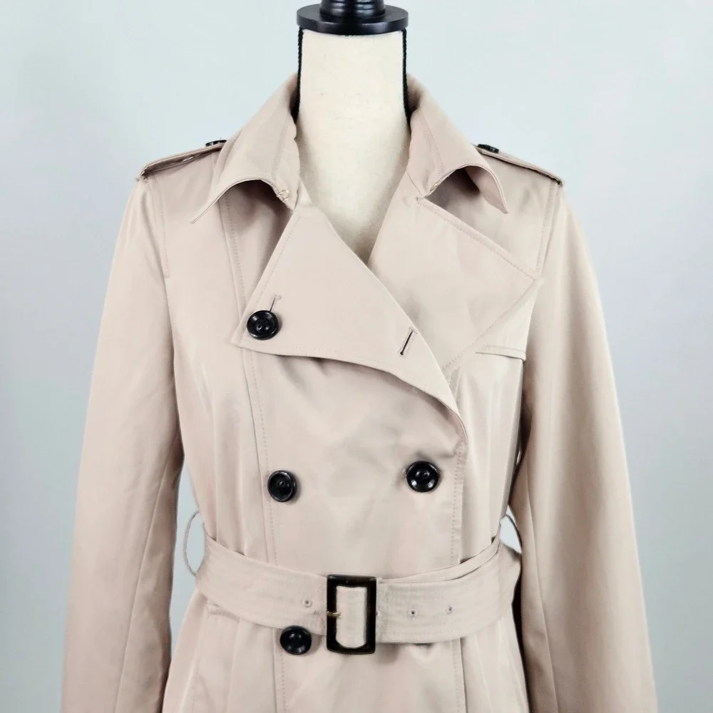 Lands' End Womens Tan Trench Coat NEW Size 4 Double Breasted Belted